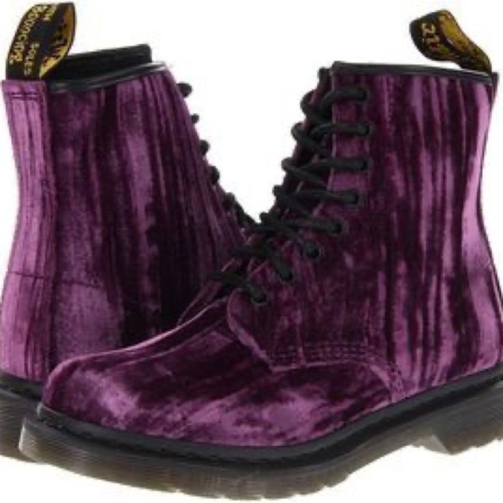 Dr. Martens Castel Purple Crushed Velvet Boots; Women’s Size 8